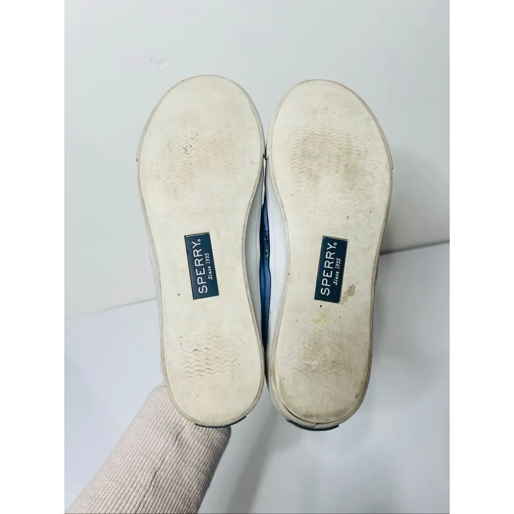Sperry Seaside Vineyard Vines Blue Women's Slip On Canvas Sneakers Comfort Sz 8